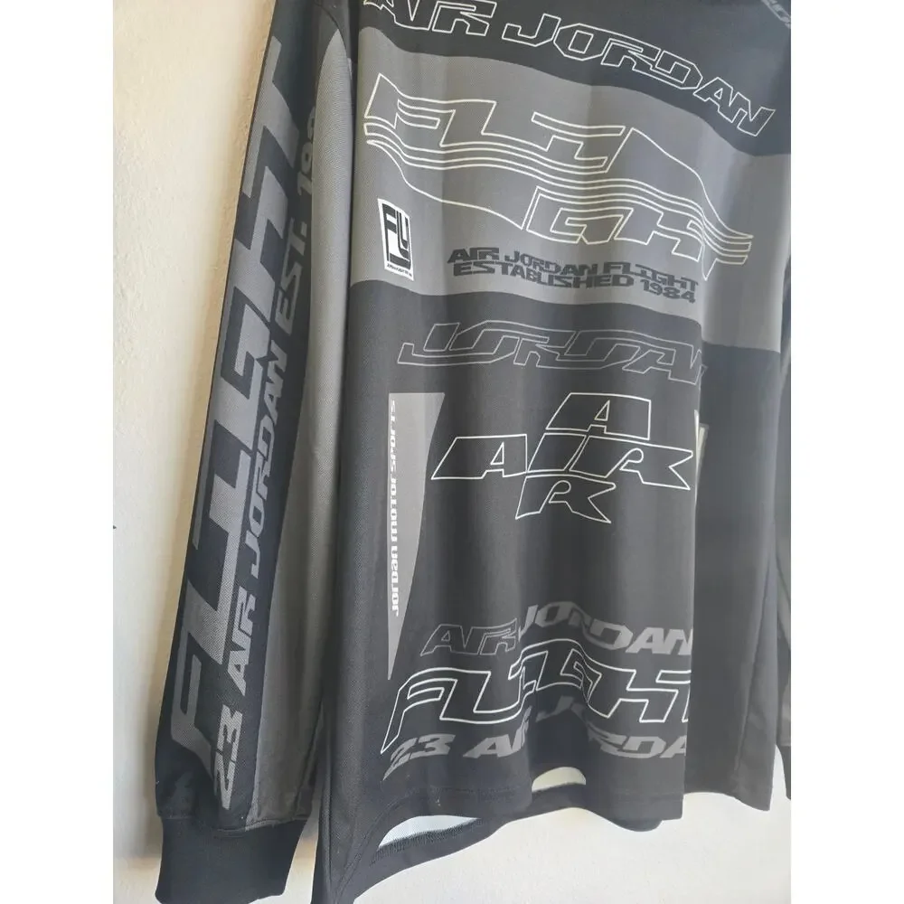 Jordan Flight‎ Printed Long Sleeve Jersey Shirt Black Gray Graphic Size S